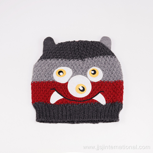 Cartoon pattern baby knitted hat